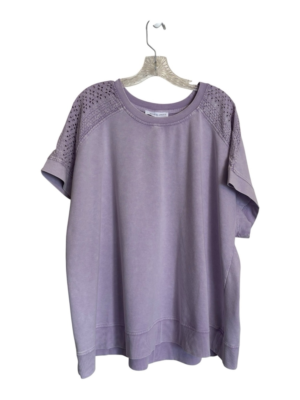 NWT Jane & Delancey Purple Garment Dye Top Short Sleeve Eyelet Plus Sz 2X Boho